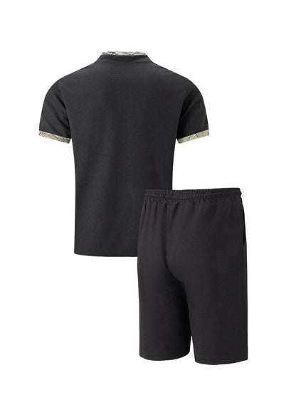 2026 Men Europe and the United States new summer Waffle solid color zip-up lapel short-sleeve suit shorts two sets