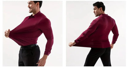 Premium Men's Ultra Stretch Dress Shirts Long Sleeve High Quality Business Formal Wrinkle-free Soft White Social Male Clothing