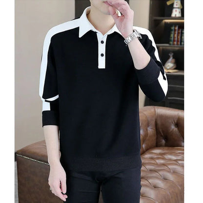 High Street Casual Men Autumn Sweatshirt Top Chic Turn-down Collar Long Sleeve Loose Winter Panelled Plus Fleece Pullover Hoodie