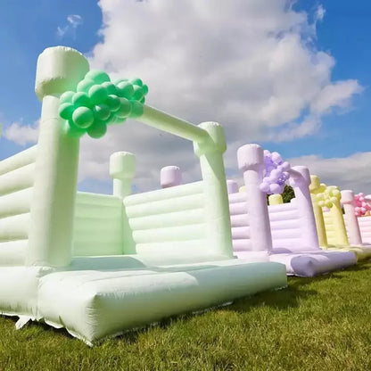 Macaron Pastel Inflatable Wedding Bounce House White Jumping Bouncer Bouncy Castle Pink Blue Peach PVC For Kids Adults Outdoor
