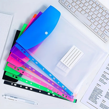 6PCS A4 Binder Pockets File Bags,11-Hole Expanding Binder,Transparent File Bag with Record Label,Suitable for Office,School,Home