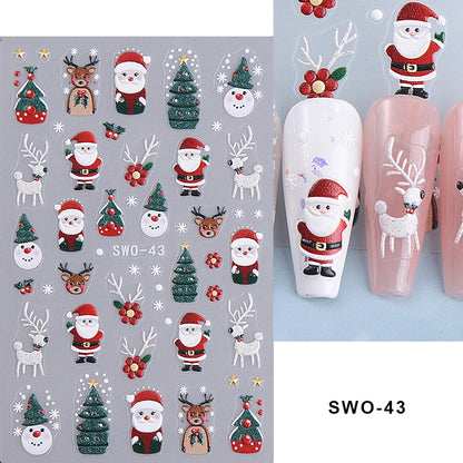 5D Embossed Christmas Nail Stickers Gingerbread Man Snowflake Snowman Penguin Nail Decal Autumn Winter Nail Supplies Decoration