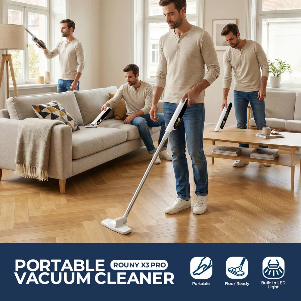 Handheld Vacuum Cleaner with LED Light, Portable Car Cordless Vacuum Cleaner with Powerful Suction and 7 Nozzles, Blowing, White