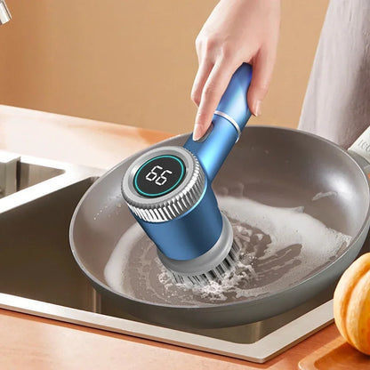 2026 Electric Cleaning Brush LED Display With 5 Replaceable Brush Heads 3-speed Adjustable Cleaning Tool For Kitchen Bathroom