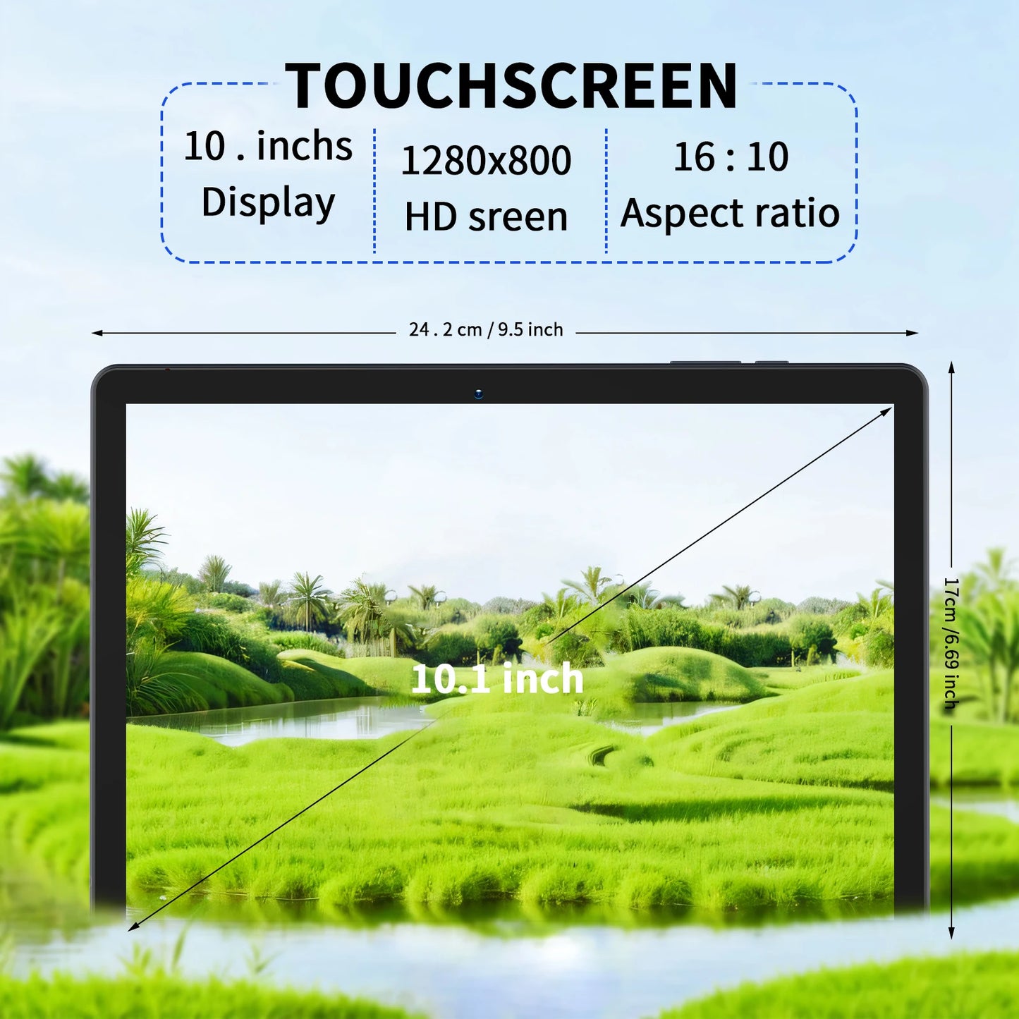 PRITOM M10 10.1 Inch Android Tablet PC 64GB ROM Quad-core HD IPS Screen WiFi GPS