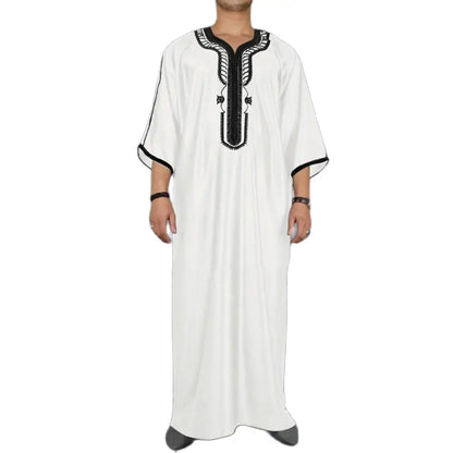 2024 Traditional Embroidery Men's Moroccan short sleeve Thobe Jubba Kandora Dishdasha robe Islamic dress Ramadan abaya