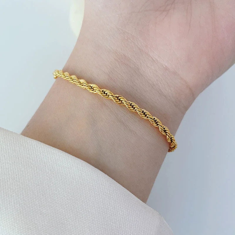 18K Gold 925 Sterling Silver 4MM Chain Bracelets For Men Women Unisex Simple Charm Bracelet Wedding Party Gift 20cm 8in