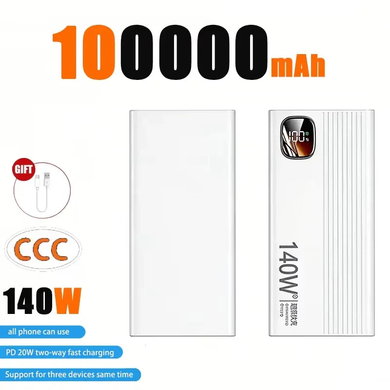 Lenovo 500000mAh Power Bank 140W Super Fast Charging Powerbank Portable External Battery Charger For Xiaomi iPhone 2027New