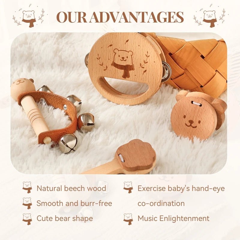 Children's Montessori Toys Baby Sensory Sound Stimulation Toy Baby's Musical Instrument Wooden Cartoon Animal Xylophone Toy Gift