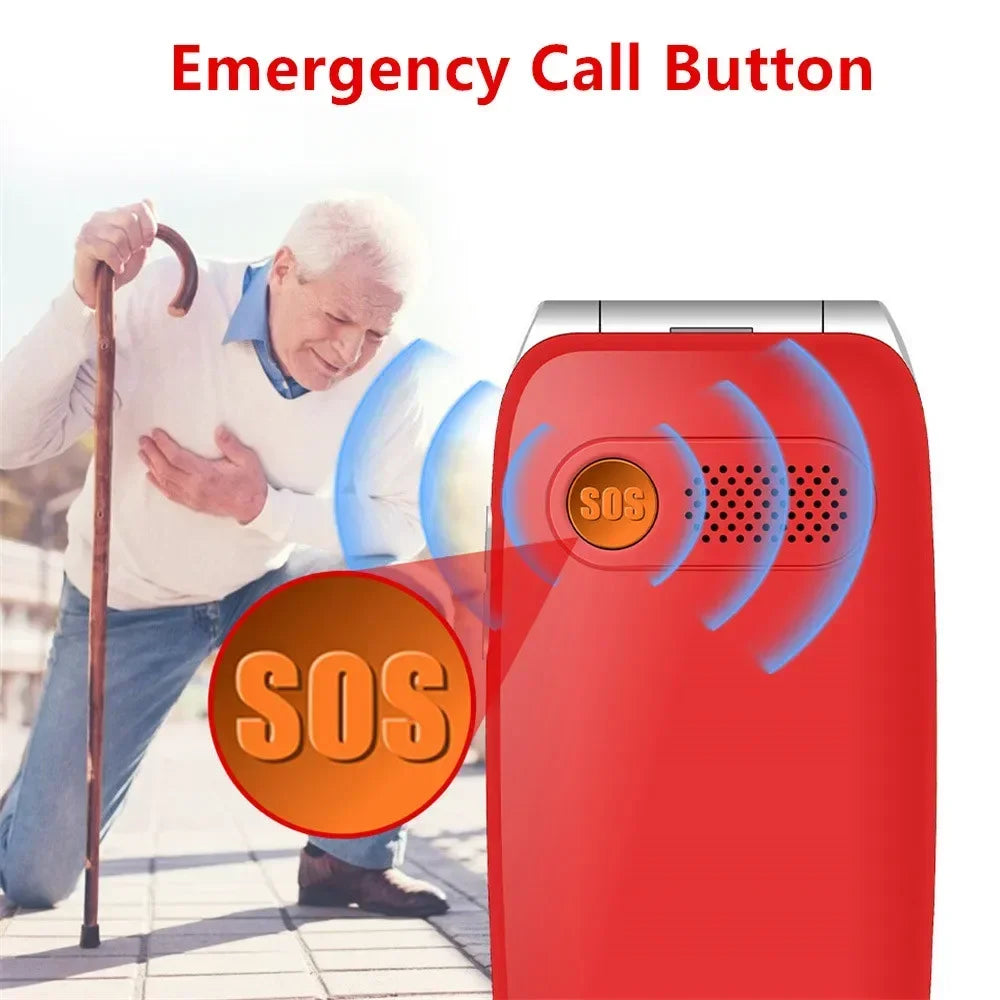 UNIWA V202T 4G Feature Flip Phone Fashion Dual Screen Big Push-Button  Flip Mobile Phone for Elderly 1450mAh SOS Function Phone