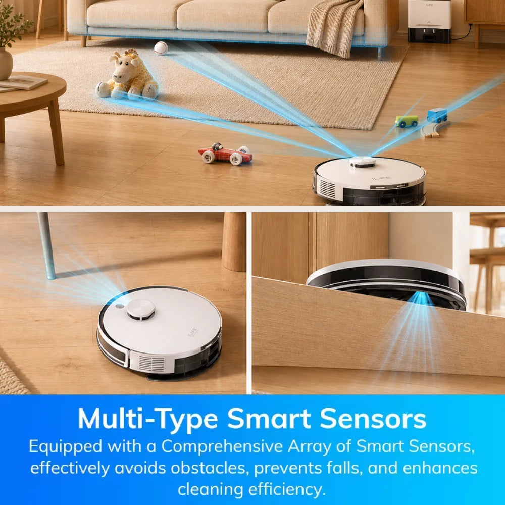 ILIFE A30 Pro Robot Vacuum Cleaner with Automatic Self-Emptying Station, 5000Pa Strong Suction, LDS Navigation, 180min Runtime, 2-in-1 Mop and Sweep, APP Control  ,Home Floor Carpet Clean