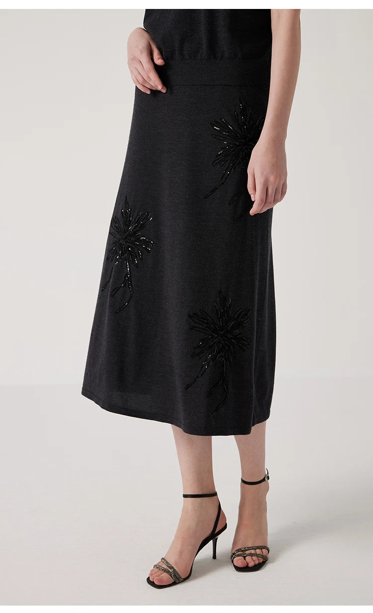 BC1040 Luxurious Clothes Ladies Embroidery Merino Wool Silk Skirts Womens Clothing Elegant Summer