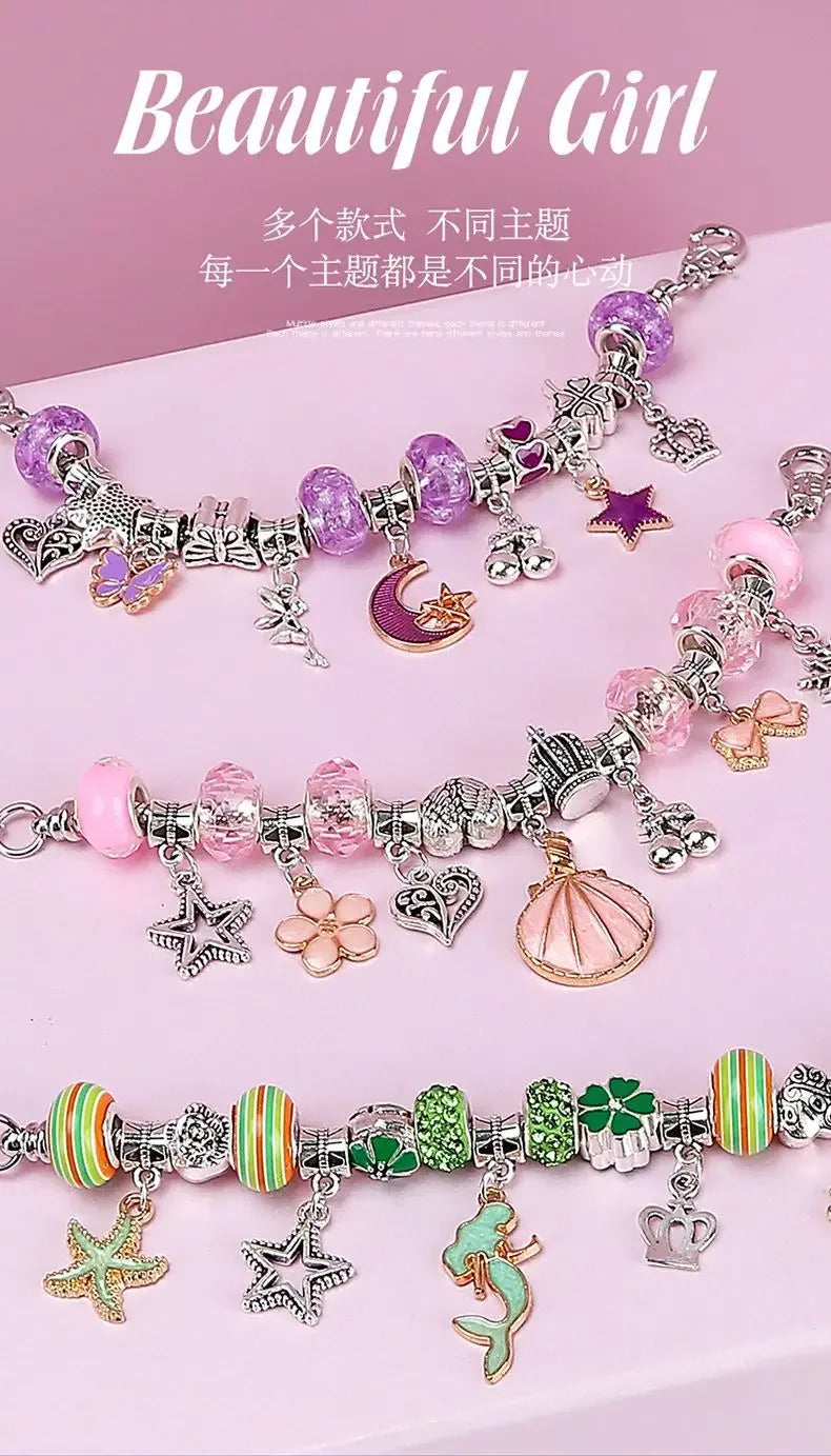 Diy Jewelry Making Kit Toys DIY Beaded Bracelet Set with Storage Box for Girls Gift Acrylic European Large Hole Beads Handmade