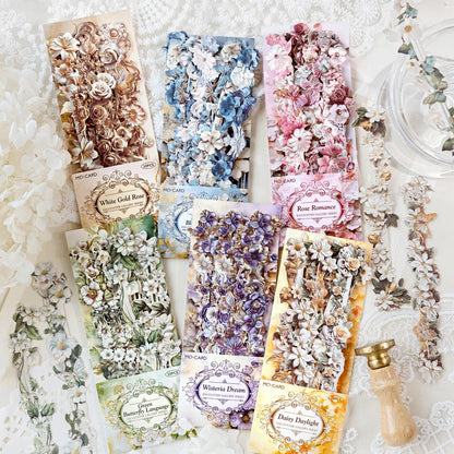 Journamm 10pcs Long Floral Stickers Hollow Relief Craft DIY Scrapbooking Collage Stationery Decor Junk Journal Frame Sticker