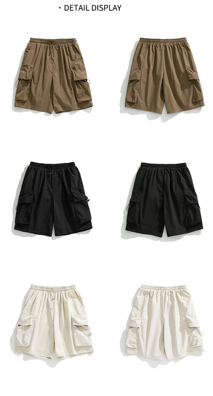 2025 Summer New Japanese Style Large Size Thin Shorts Men Loose Knee Cargo Shorts Hip Hop Streetwear Male Short Trousers