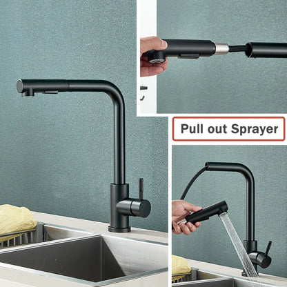 Rozin Flexible Gourmet Kitchen Faucet Black Pull Out 2 Ways Nozzle Faucets 360° Rotation Hot Cold Water Sink Mixer Tap SUS304