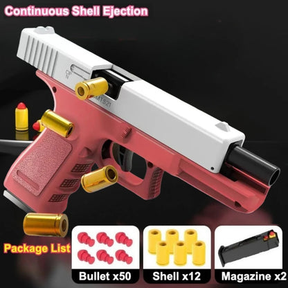 Mechanical G17 Soft Bullet Toy Gun Shell Throwing Continuous Firing Launcher Model Outdoor Sports Shooting Games for Children