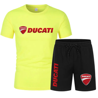 DUCATI Men's Summer Clothing Sets Short Sleeve T-Shirt Sports Shorts Motorcycle Theme Jogging Beachwear Regular outdoor jogging