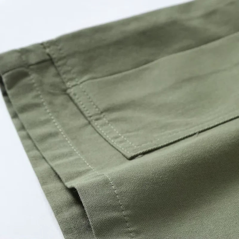 Men's Wear-Resistant Shorts Summer Beach Casual Cargo Short Pants Multi-Pocket Workwear Breathable Loose Straight Solid Shorts