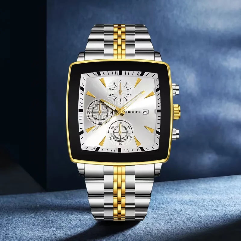 Luxury Square Dial Men Quartz Wristwatch Fashion Stainless Steel Man Business Watches With Calendar Reloj Hombre (Without Box)