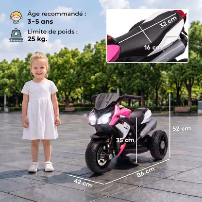 3-wheel 6 V electric Motorbike for children, electric car for 3- to 5-year-olds, with light and sound effects, 86x42x52cm, pink