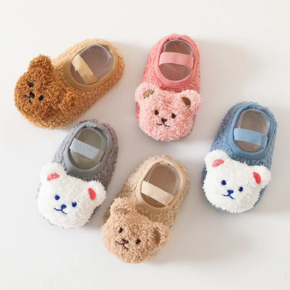 Winter Infant Floor Socks Soft Bottom Anti-slip Newborn Learning Walking Shoes Cute Cartoon Bear Baby Boat Sock Kids Footwear