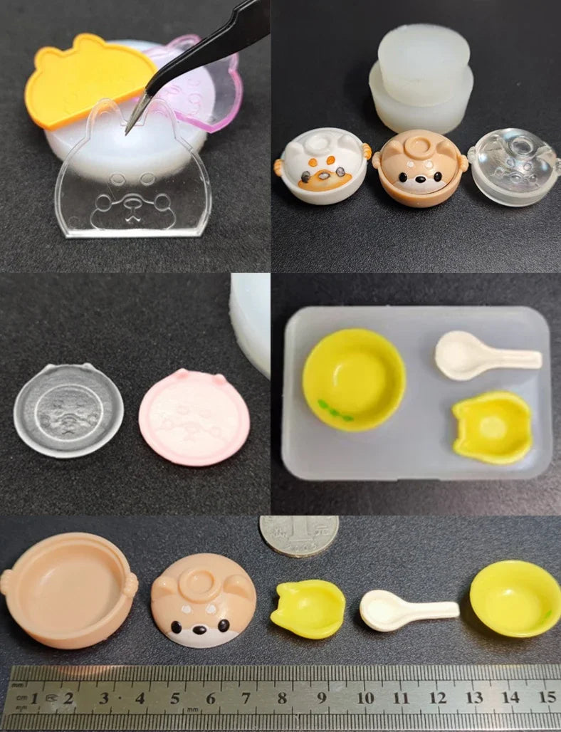 Miniature Food Play Mini Vintage Plate Fruit Plate Dinner Plate Doll House Mini Baking Baking Pan Organizer Jar Silicone Mold