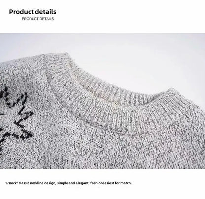 Autumn/Winter Japanese Cartoon Shark Round Neck Couple Sweater Men's Trendy Brand Loose-Fit Korean Knitted Top Hong Kong Style