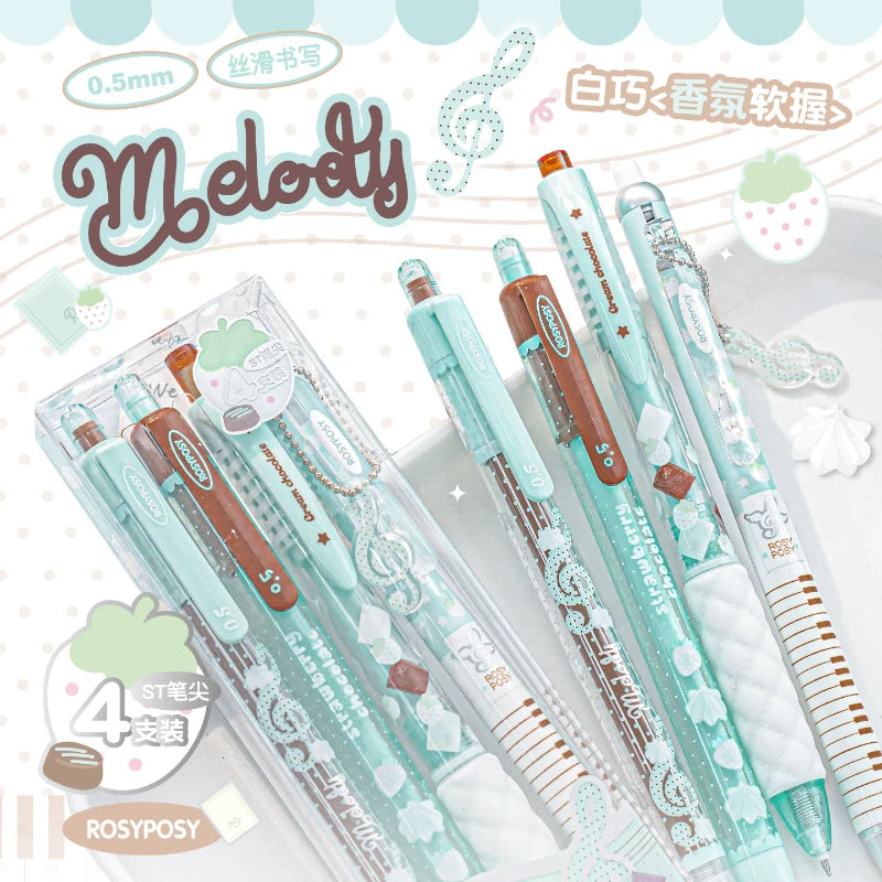 4Pcs Cute Kawaii Gel Pens Set Aesthetic 0.5mm Fine Point Retractable Pens for School Office Writing Sweet Chocolate Stationery