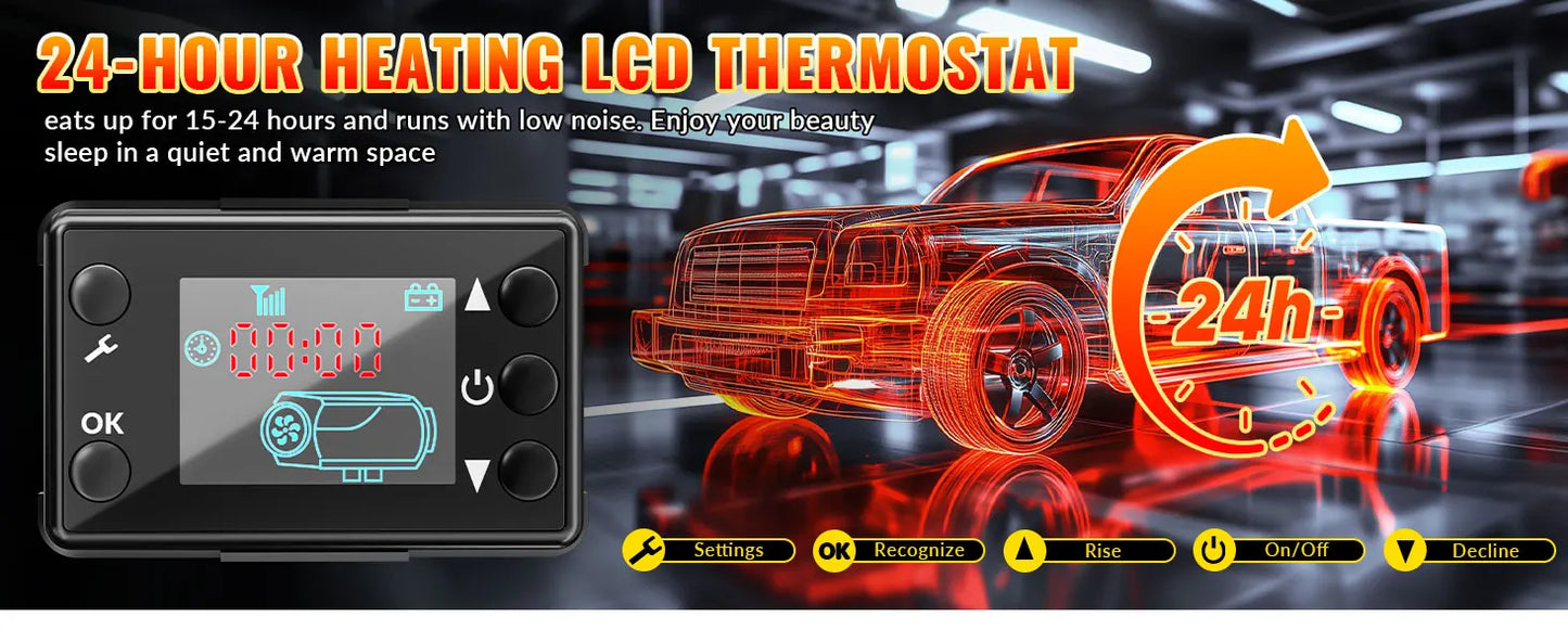 8 kW 12V All-in-One Portable Diesel Air Heater, 0.16–0.52 L/h, Diesel Air Heater 8–36 °C, Adjustable, 15–20 m², Smart LCD Control, 5 L Tank for Boats and Cars