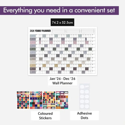 2026 Wall Calendar Planner - Full Year View Calendar 2026, Year Wall Planner 2026 with stickers and Double-Sided Round Stick