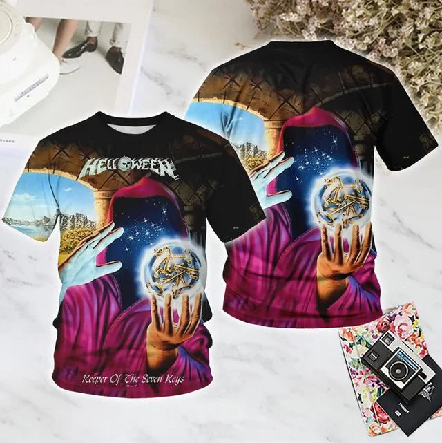 Classic Rock Helloween T-shirts Male 3D Print Men Women Hip Hop Trend Short Sleeve TShirt Street Loose Parent-child Short Sleev