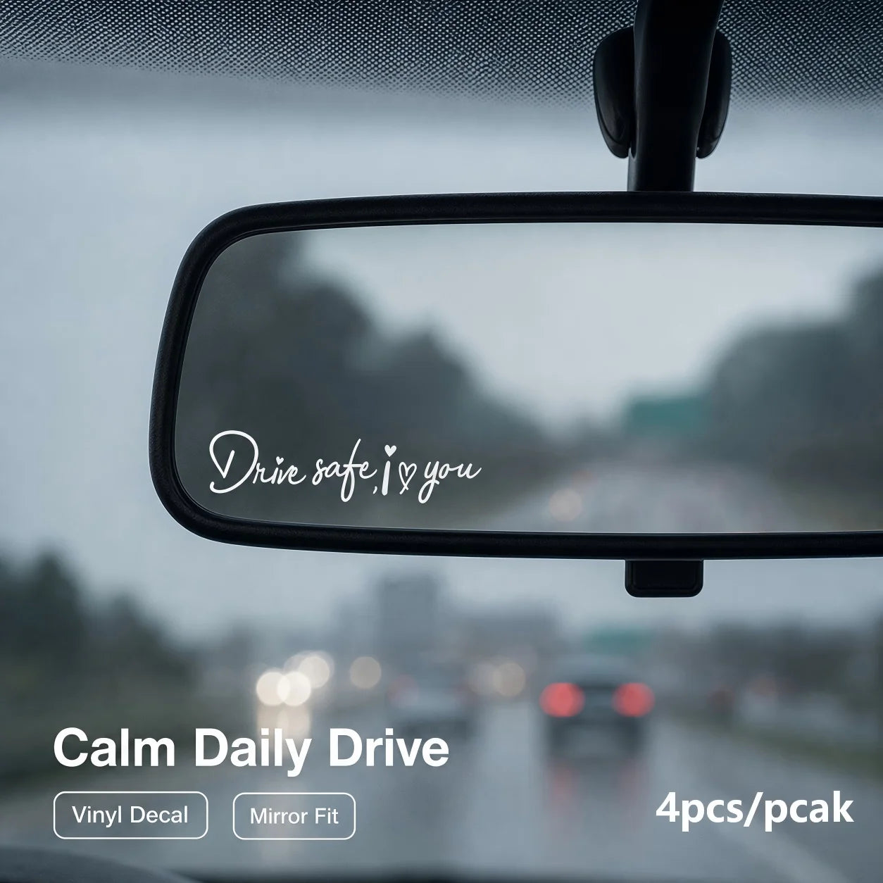 4Pcs Drive Safe I Love You Car Rearview Mirror Sticker Vinyl Decal Auto Interior Decor Self-adhesive Black White 13.5cm Gift