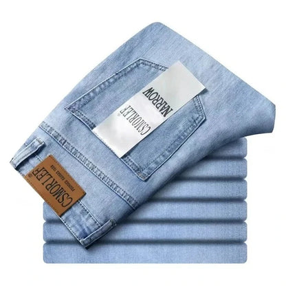 2026 Spring Summer Thin Jeans Classic Style Fashion Stretch Regular Fit Denim Trousers Male Brand Men's Washed Light Blue
