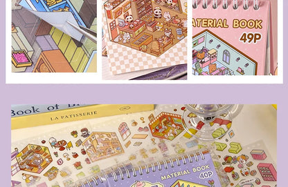 3D Diorama Sticker Book 20 Pages Mini Scene Cute Cartoon Animal Ghosts Theme DIY Scrapbook Toy Fun Stress Relief Kids Adult Gift