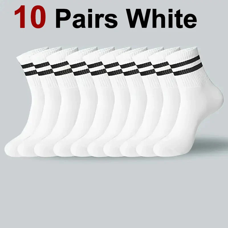 10/20 Pairs Men Women Striped Round Neck Socks Spring Autumn Breathable Odor Proof Sweat Absorbing All-Season Casual Socks