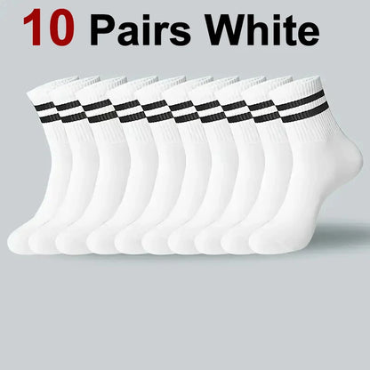 10/20 Pairs Men Women Striped Round Neck Socks Spring Autumn Breathable Odor Proof Sweat Absorbing All-Season Casual Socks