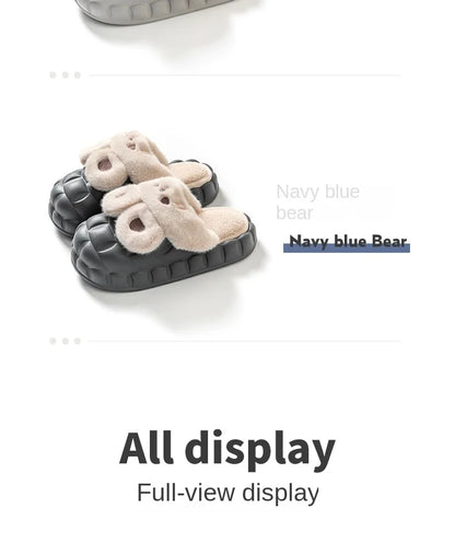 Mo Dou 2022 Winter Warm Women Slippers Waterproof Vamp Cute Rabbit Bear Decoration Indoor Outdoor Shoes Soft Plush Men Slippers
