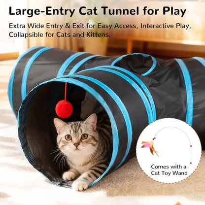 Cat Tunnel Toy 3-Way Foldable Pet Playhouse Crinkle Paper Bell Durable Oxford Cloth Animal Tunnel Kittens/Rabbits/Guinea Pigs