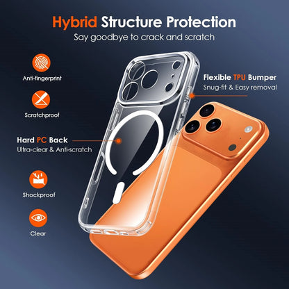 Clear Magnetic Case For iPhone 17 Pro Max Air 16 15 14 Plus 13 12 11 Phone Original Cover For Magsafe Transparent Hard Shell
