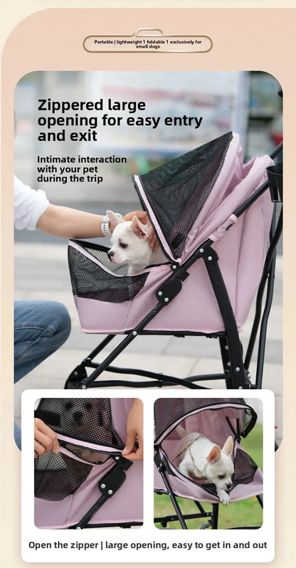 Foldable Pet Stroller for Small Dogs Cats Lightweight Travel Pushchair Breathable Carrier  Teddy Puppies Outdoor Walks Shopping