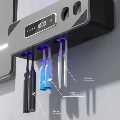 UV Sanitizing Toothbrush Holder, Smart Wall-Mounted Toothbrush Organizer with Automatic Toothpaste Dispenser, USB Charging, Lith