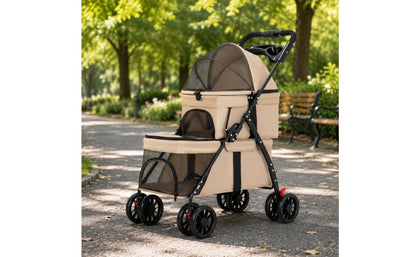 Double-Deck Pet Stroller Lightweight Small Dog Feline Stroller Pet Transport Breathable Mesh Washable for Outdoor, Travel
