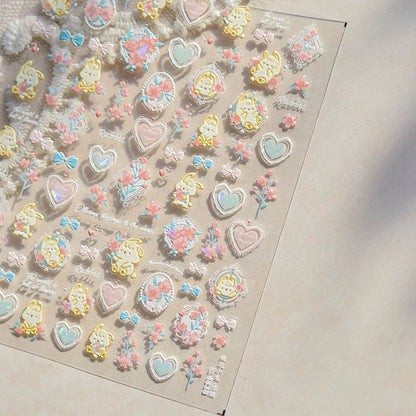 5D Pudding Jelly Dessert Fruit Cherry Pink Claw Print Bowknot Tie knot Love Heart Stars Nail Art Sticker Adhesive Manicure Decal