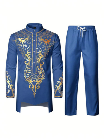 Muslim Robe Trousers The Traditional Dress of Arab Men 3D Pattern Printing Black White Yellow Navy Blue Long-Sleeved