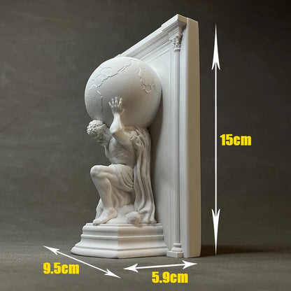 White Gypsum Atlas Sculpture Bookend Classic Greek Mythology Relief Decoration Figurine Desktop Art Home Office Decor Gift