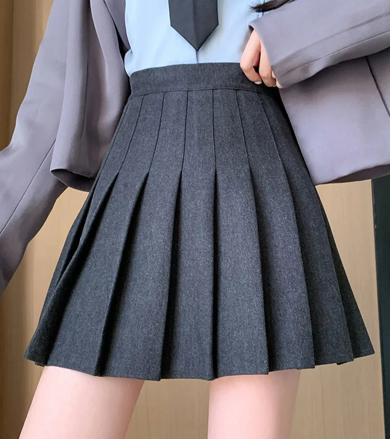 Autumn Winter Woolen Pleated Skirts Women New Korean High Waist Slimming Mini Skirt Ladies Preppy Style Side Zipper A-Line Skirt