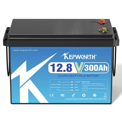 KEPWORTH 12V 300Ah LiFePO4 Battery, Built-in 200A BMS 3840Wh Energy Deep Cycles, Perfect for Off-Grid, Motorhome, Solar System