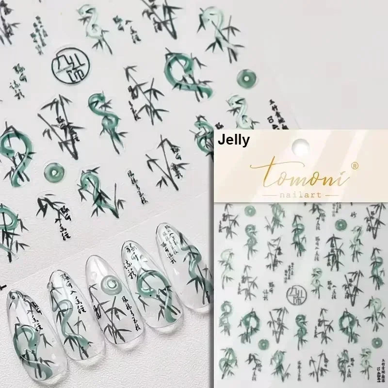 5D Gold Stamped Silver Sun Stars Snake Nail Art Stickers Totems Reliefs Self Adhesive Dark Chinese Style Manicure Decals