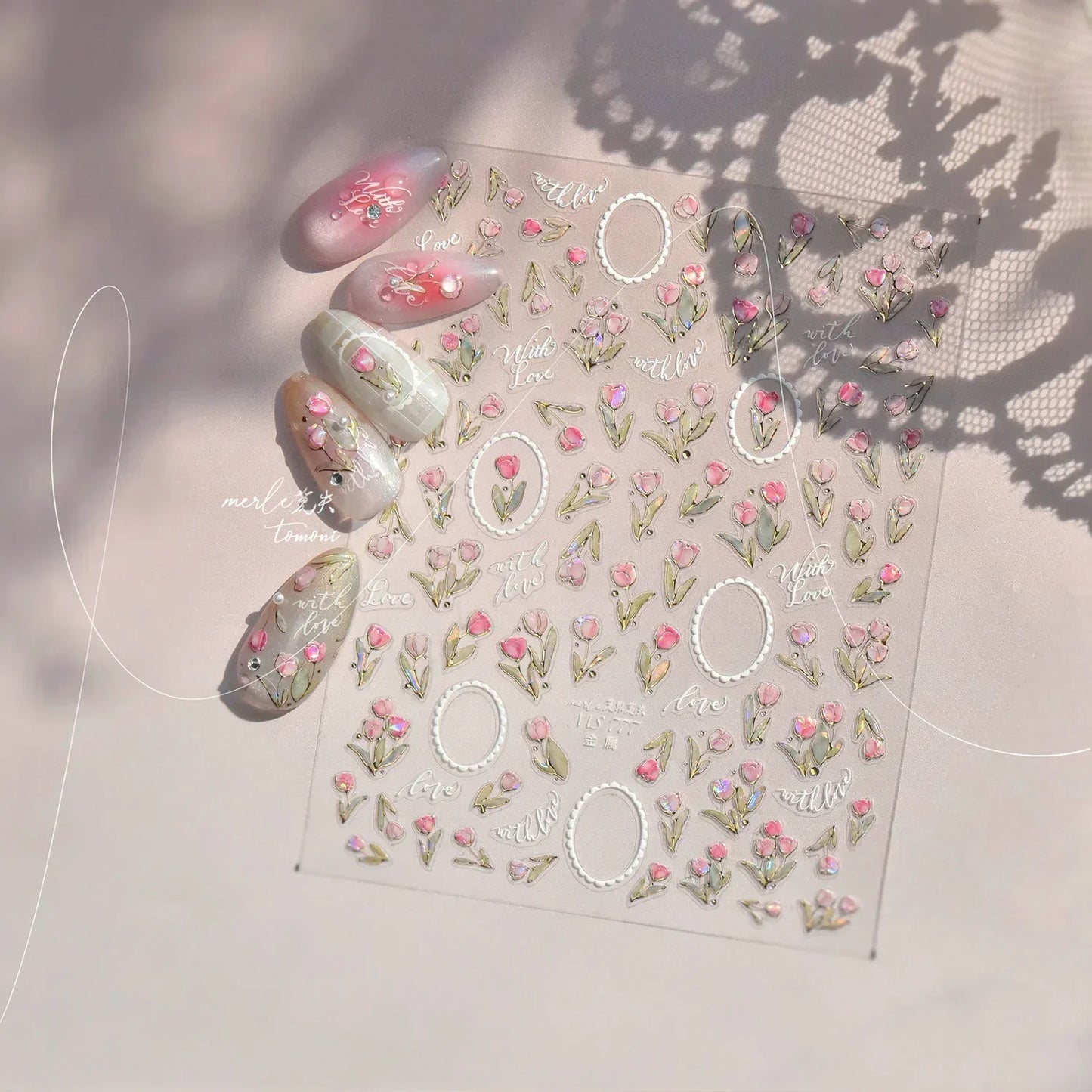 White Flower Petal Cherry Blossom Peach Blossom Falling Petal Floral Gradient 5D Self Adhesive Nail Art Sticker Manicure Decals